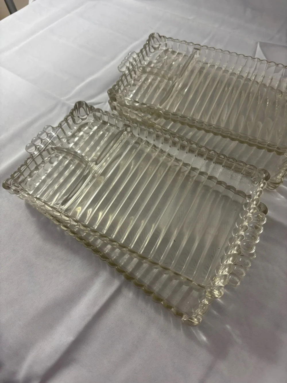 Set of 4 Vtg Hazel Atlas Glass Snack Luncheon Plates Sip And Smoke Ball & Rib